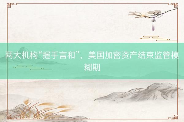 两大机构“握手言和”，美国加密资产结束监管模糊期
