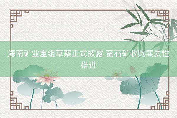 海南矿业重组草案正式披露 萤石矿收购实质性推进