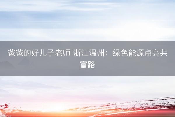 爸爸的好儿子老师 浙江温州：绿色能源点亮共富路