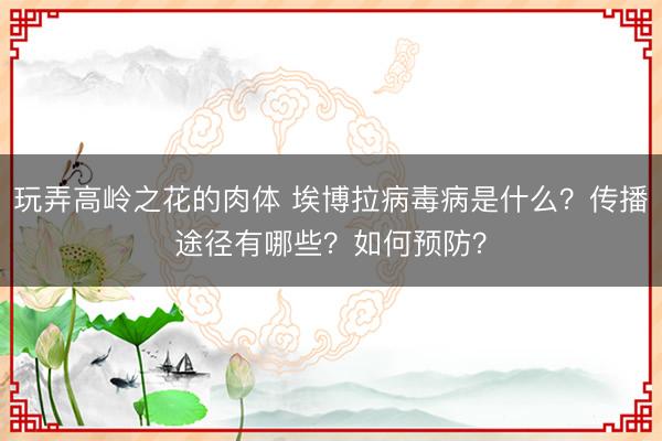 玩弄高岭之花的肉体 埃博拉病毒病是什么？传播途径有哪些？如何预防？