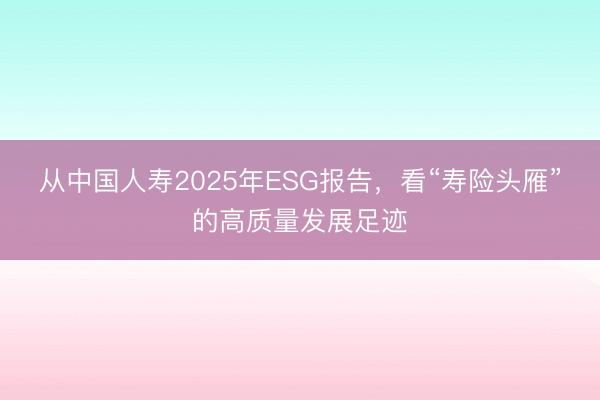 从中国人寿2025年ESG报告，看“寿险头雁”的高质量发展足迹