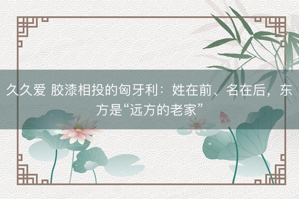 久久爱 胶漆相投的匈牙利：姓在前、名在后，东方是“远方的老家”