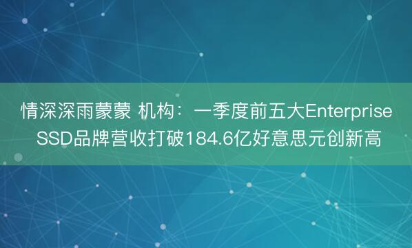 情深深雨蒙蒙 机构：一季度前五大Enterprise SSD品牌营收打破184.6亿好意思元创新高