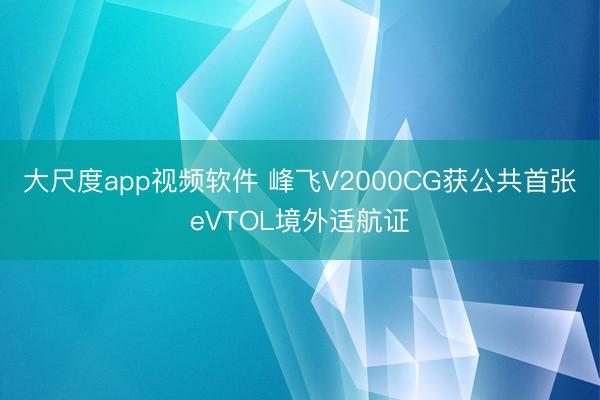 大尺度app视频软件 峰飞V2000CG获公共首张eVTOL境外适航证